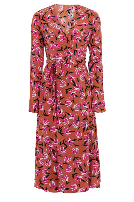 Brown Floral Print Wrap Midi Dress | Long Tall Sally