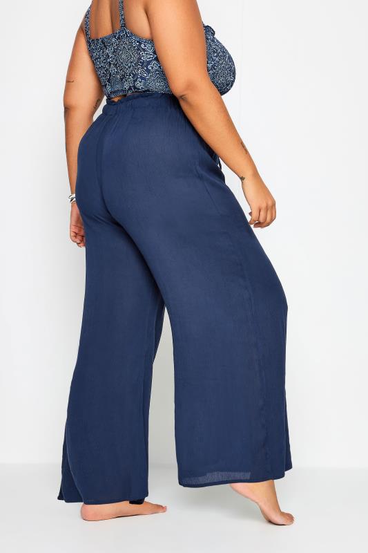 YOURS Plus Size Navy Blue Wide Leg Tassel Beach Trousers | Yours Clothing 4