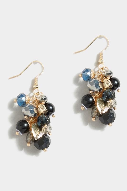 Tall  Yours Gold & Black Leaf Charm Stone Earrings