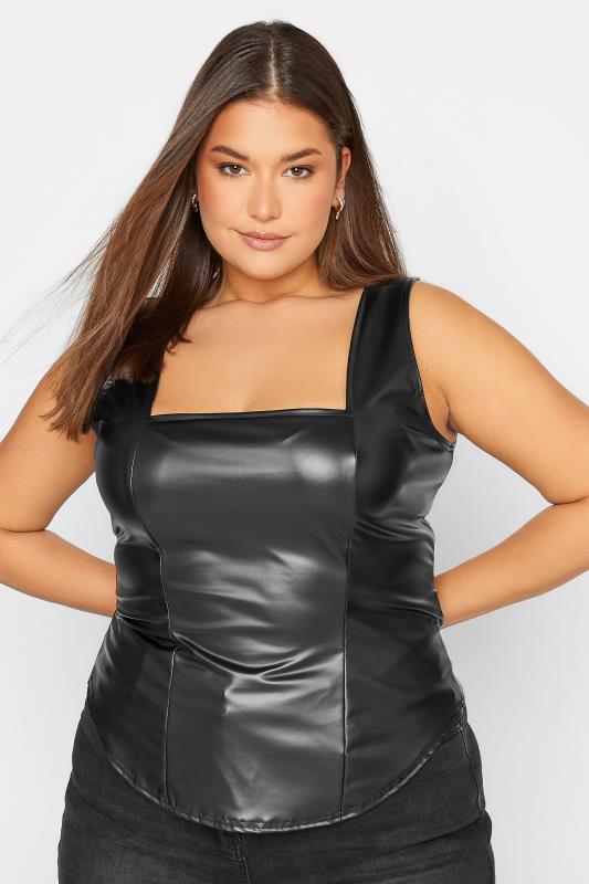 LTS Tall Women's Black Faux Leather Corset Top | Long Tall Sally 7