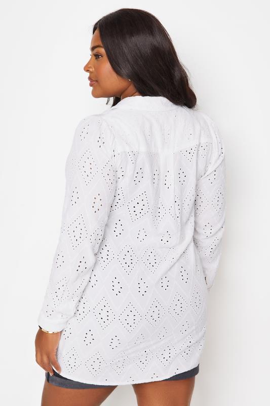 YOURS Plus Size White Broderie Anglaise Shirt | Yours Clothing 4