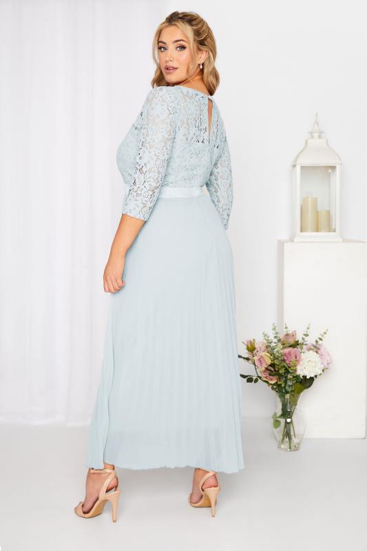 YOURS LONDON Curve Blue Lace Pleated Bridesmaid Maxi Dress 3