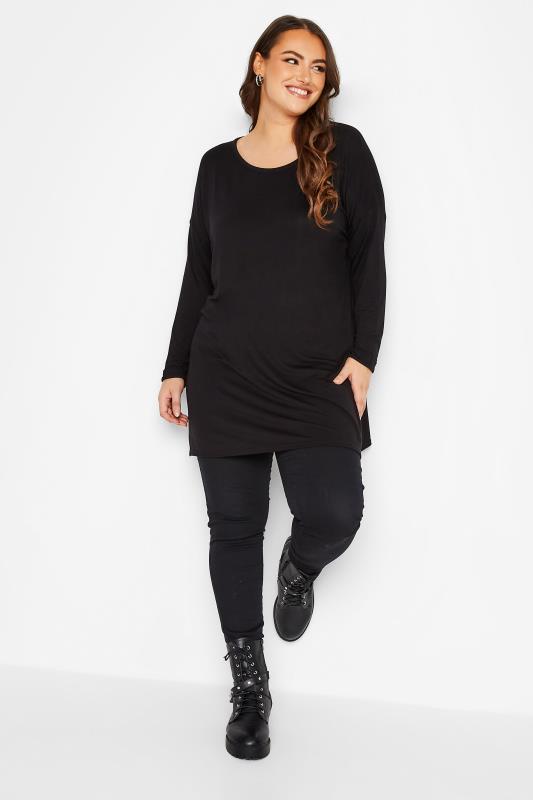 Plus Size Black Long Sleeve Oversized T-Shirt | Yours Clothing 2