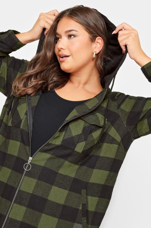 YOURS Plus Size Khaki Green Check Print Hooded Shirt | Yours Clothing 6