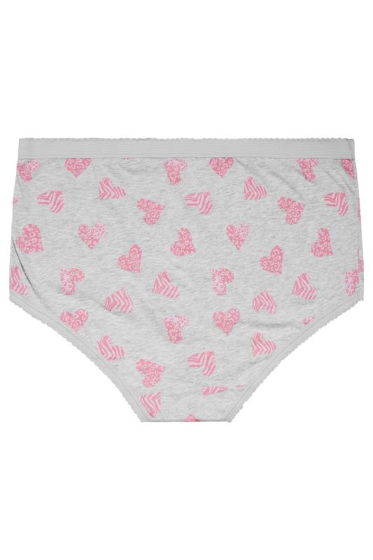 5 PACK Curve Grey & Pink Animal Print Heart Full Briefs | Yours Clothing 5