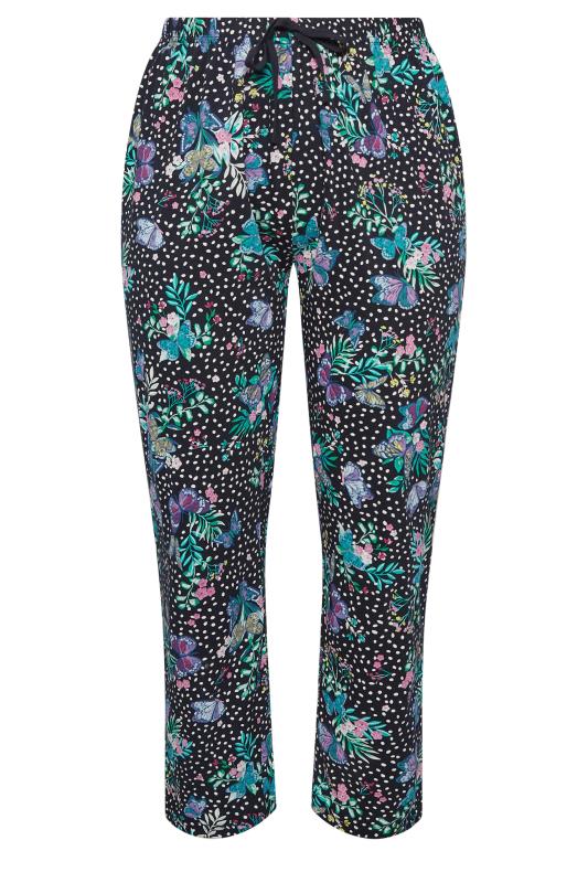 YOURS Curve Navy Blue Butterfly Mixed Print Pyjama Bottoms | Yours Clothing  6
