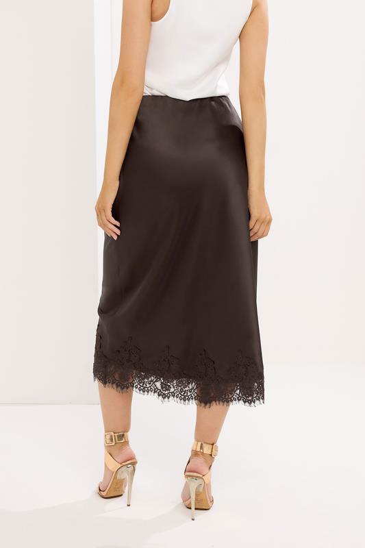 STAR Brown Lace Trim Satin Skirt | StarByJM 2