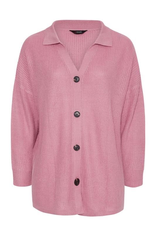 Plus Size Pink Knitted Collar Cardigan | Yours Clothing 6