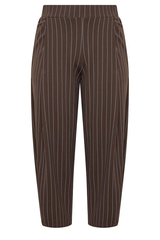 LIMITED COLLECTION Plus Size Chocolate Brown & Blue Pinstripe Barrel Leg Trousers | Yours Clothing 5