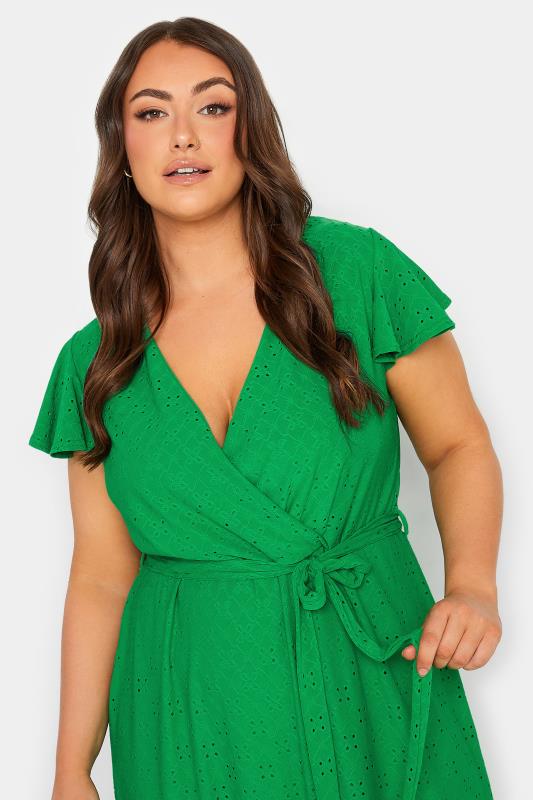 YOURS Curve Plus Size Green Purple Broderie Anglaise Maxi Dress | Yours Clothing  4