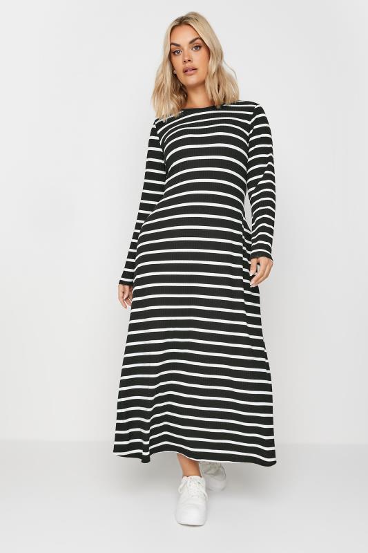 YOURS Plus Size Black Stripe Long Sleeve Maxi Dress | Yours Clothing 2