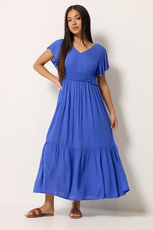  M&Co Petite – Maxikleid in Kobaltblau mit gesmokter Taille