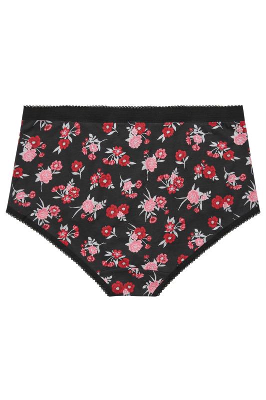 YOURS 5 PACK Plus Size Black & Red Floral Print High Waisted Full Briefs | Yours Clothing 9