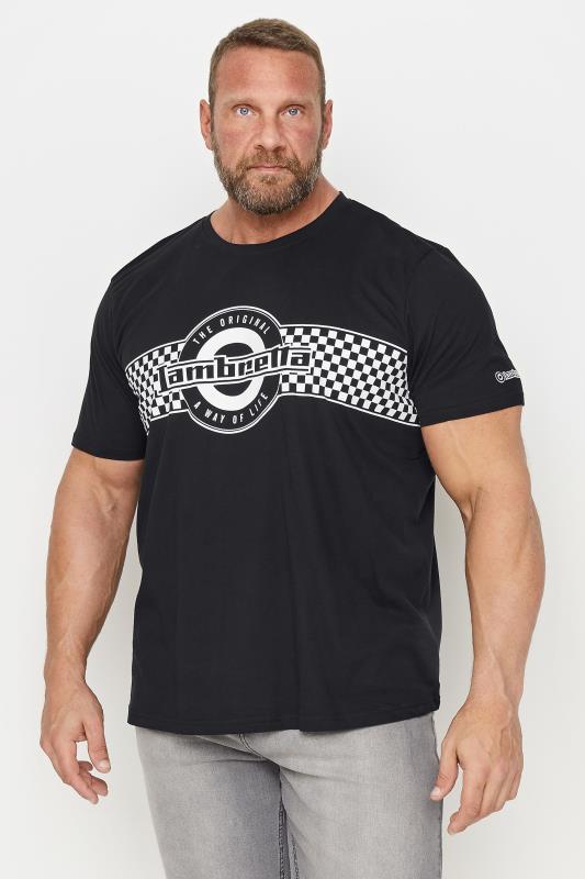 LAMBRETTA Big & Tall Black Checker Logo T-Shirt | BadRhino 1