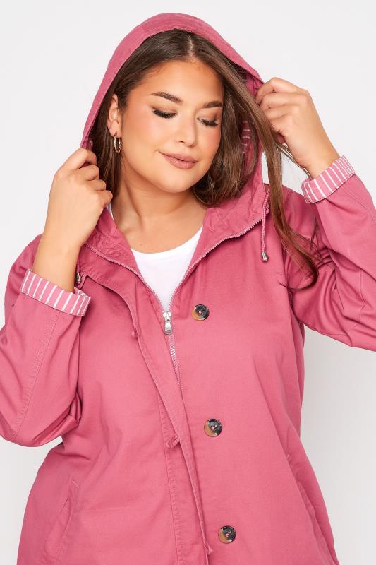 Plus Size Pink Contrast Parka Jacket | Yours Clothing  4