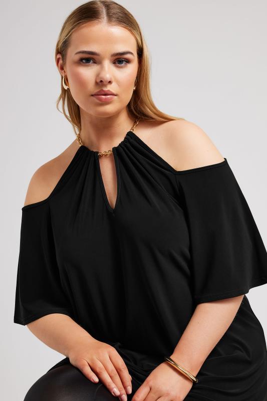 YOURS LONDON Plus Size Black Chain Cold Shoulder Top | Yours Clothing 5