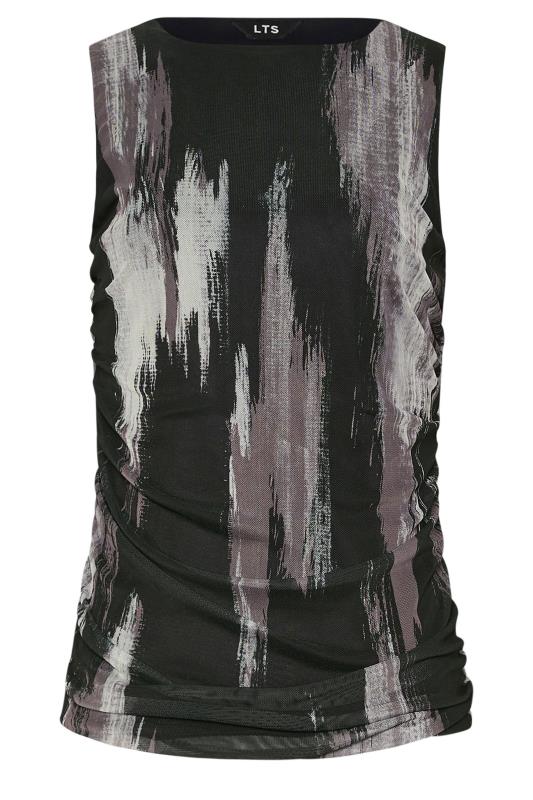 LTS Tall Women's Black Abstract Print Mesh Ruched Top | Long Tall Sally 5