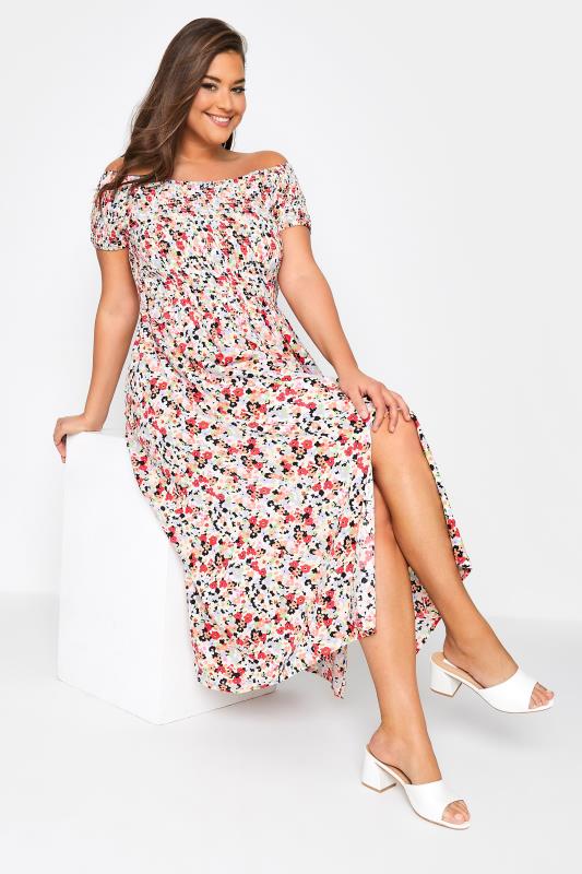 Plus Size Red Floral Bardot Maxi Dress | Yours Clothing 3