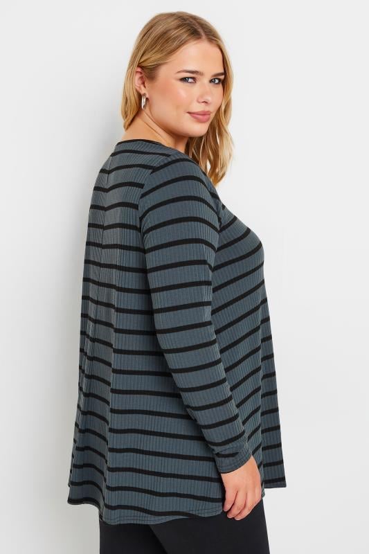 YOURS Plus Size Charcoal Grey Stripe Long Sleeve Swing Top | Yours Clothing 3