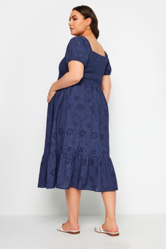 BUMP IT UP MATERNITY Plus Size Navy Blue Broderie Anglaise Midi Dress | Yours Clothing 3