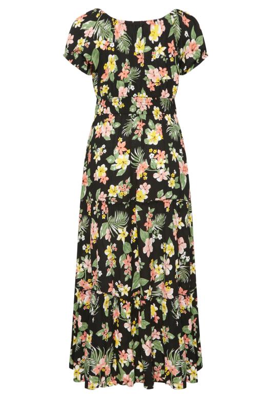 YOURS Curve Plus Size Black Tropical Print Bardot Maxi Dress | Yours Clothing  7