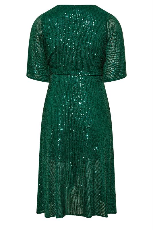 YOURS LONDON Plus Size Green Sequin Embellished Double Wrap Dress | Yours Clothing 7