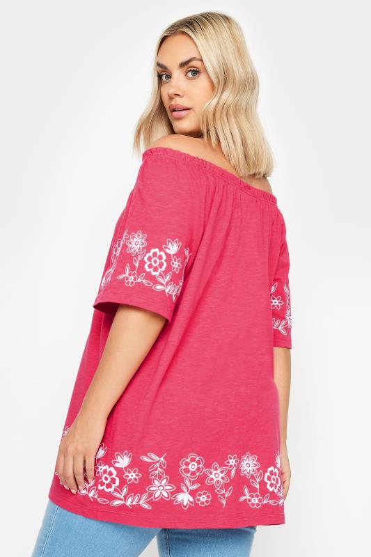 YOURS Plus Size Pink Embroidered Detail Bardot Top | Yours Clothing 3