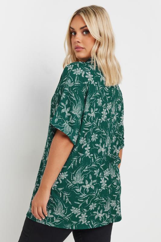 YOURS Plus Size Green Textured Floral Print Shirt | Yours Clothing 3