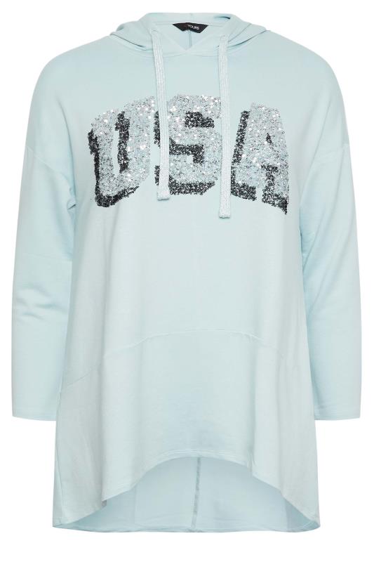 YOURS Plus Size Curve Mint Green 'USA' Slogan Longline Hoodie | Yours Clothing  6