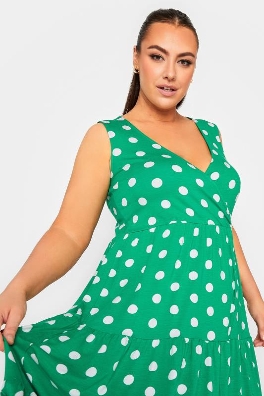 YOURS Plus Size Green Polka Dot Print Sleeveless Maxi Dress | Yours Clothing  4