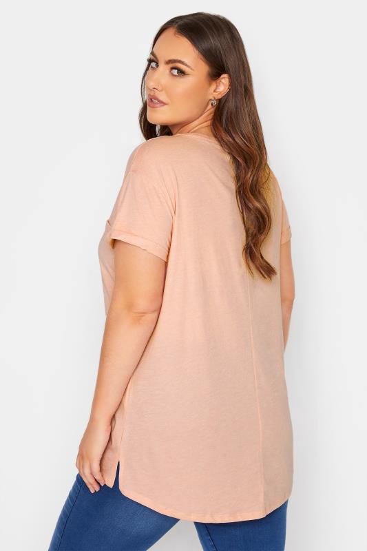 YOURS FOR GOOD Curve Pale Pink Cotton Blend Pocket T-Shirt 3
