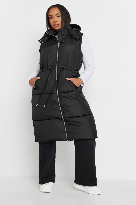 YOURS Curve Black Drawcord Panelled Gilet | Yours Clothing 2