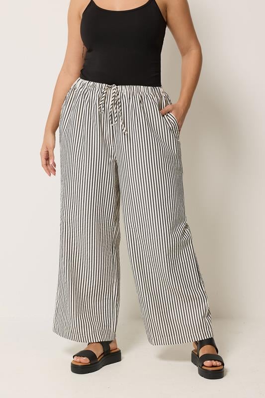  YOURS Pantalon crème et noir à rayures