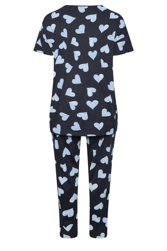 YOURS Curve Navy Blue Wild Heart Print Tapered Pyjama Set | Yours Clothing 7