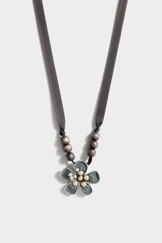 Tall  Yours Black Flower Pendant Necklace