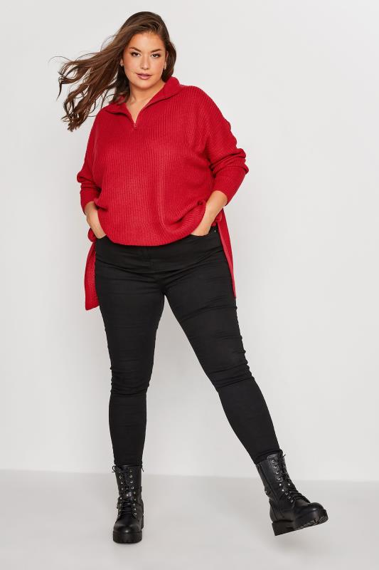 Plus Size Red Zip Neck Jumper | Yours Clothing 2