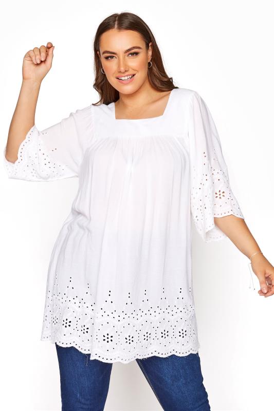 White Broderie Anglaise Milkmaid Top | Yours Clothing