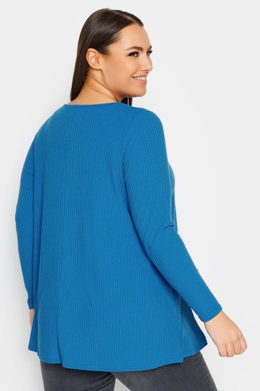 YOURS Plus Size Bright Blue Ribbed Swing T-Shirt | Yours Clothing 3