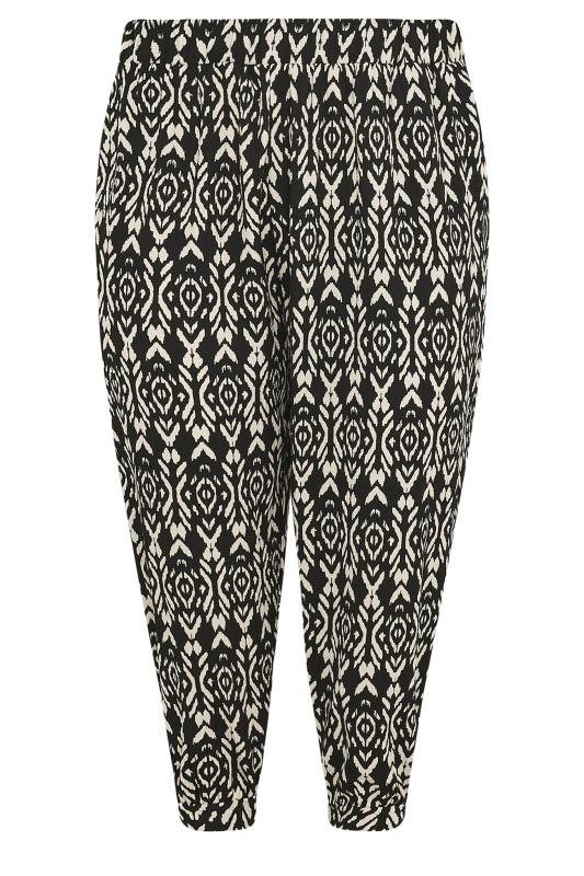 YOURS Plus Size Black Ikat Print Textured Cropped Harem Trousers | Yours Clothing 5
