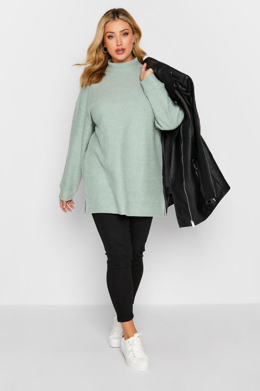 Plus Size Sage Green Soft Touch Longline Jumper | Yours Clothing 2