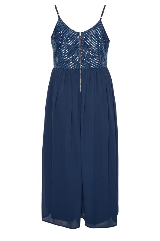 LUXE Plus Size Navy Blue Sequin Embellished Sleeveless Maxi Dress | Yours Clothing 7
