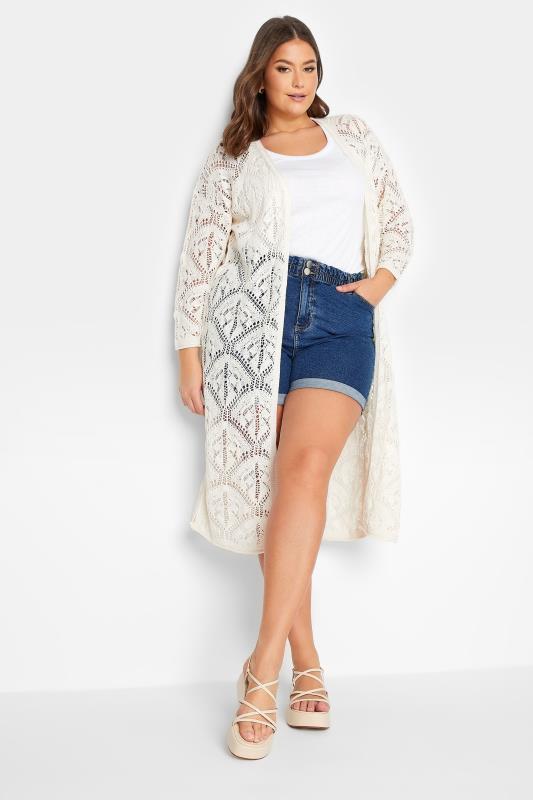 YOURS Curve Plus Size White Pointelle Maxi Cardigan | Yours Clothing  2