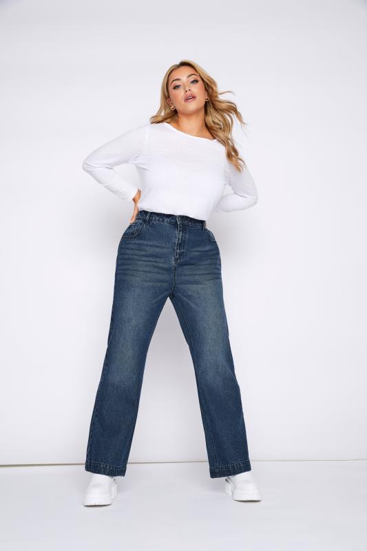 Plus Size Blue Wide Leg Jeans | Yours Clothing 5
