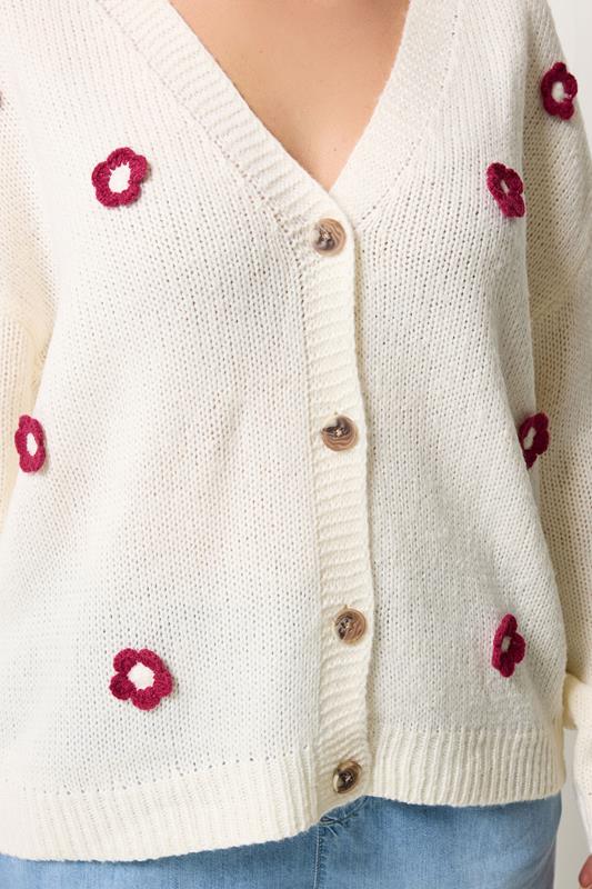 YOURS Plus Size Ivory White Applique Flower Cardigan | Yours Clothing 4