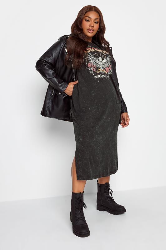 YOURS Plus Size Black 'Rule Breaker' Oversized Midaxi T-Shirt Dress | Yours Clothing 3