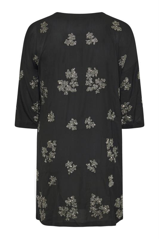 LUXE Plus Size Black Hand Embellished Kimono | Yours Clothing 6
