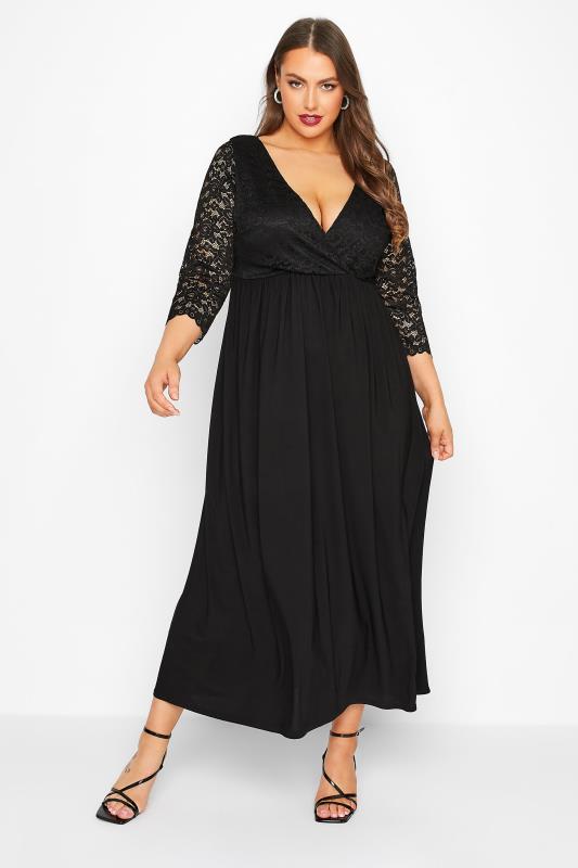 YOURS LONDON Plus Size Black Lace Wrap Maxi Dress | Yours Clothing 2