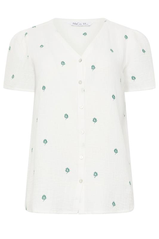 M&Co White Floral Embroidered Short Sleeve Cotton Blouse | M&Co 5