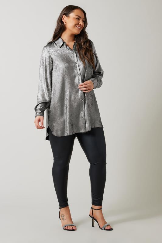 EVANS Plus Size Silver Metallic Long Sleeve Shirt | Evans  3