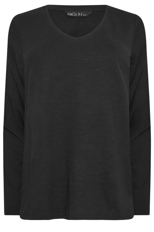 M&Co Black V-Neck Long Sleeve Cotton Blend T-Shirt | M&Co 6